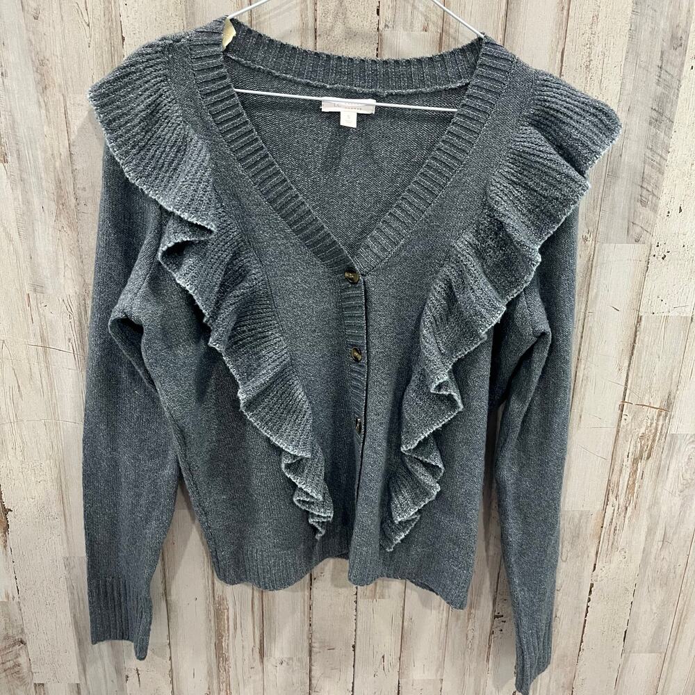 LC Lauren Conrad Blue Ruffle Button Front Preppy Cottagecore Cardigan Womens S